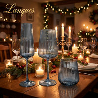 Verres à vin Lanques Smoky Blue côtelés, nouveau design durable, fabriqués à la machine, flûtes à rayures verticales, verres à whisky et à eau