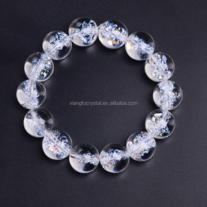 Wholesale Natural Crystal Round Beads Gemstone <strong>Clear</strong> Fire and Ice <strong>Quartz</strong> Crystal <strong>Bracelet</strong> - Product Image 2