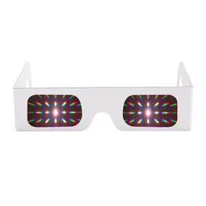 3D White Artwork Paper Cardboard Diffraction Glasses,Rainbow Fireworks 3D Rave Prisms Glasses with 13500 Lines/Spirals Lens