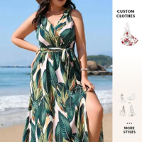 Fabrication ODM, robe longue de plage tendance pour femmes, OEM personnalisé, robe maxi décontractée de haute qualité à col en V, robe verte pour femmes, taille naturelle