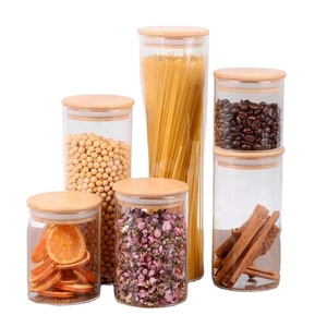 Venta al por Mayor de Frascos de Vidrio Transparente de Boca Ancha de 11 oz, Recipientes para Almacenamiento de Alimentos con Tapa de Bambú - Product Image 1