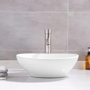 Sanitary Ware White Vessel Top Counter Sink Oval Countertop Bathroom Ceramic Art Hand Wash Basin