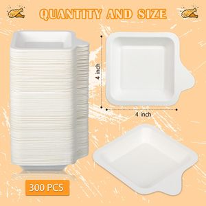 Assiette carrée jetable en fibre de bagasse de 4 pouces pour service alimentaire, traiteur, collations, desserts et gâteaux - Product Image 4