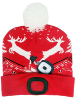 Bonnet de Noël LED en tricot avec pompon, motif renne, rouge et blanc, chaud pour l'hiver, rechargeable par USB, trois modes de luminosité, pour la marche en extérieur