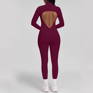 Combinaisons de sport de yoga pour femmes, vente en gros, nouvelle collection, couleur unie, <span class=keywords><strong>manches</strong></span> <span class=keywords><strong>longues</strong></span>, combinaisons de fitness pour femmes, playsuits - Product Image 5