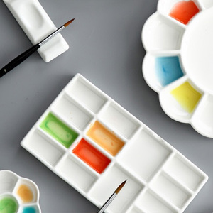 <span class=keywords><strong>Palette</strong></span> de peinture <span class=keywords><strong>aquarelle</strong></span> rectangulaire personnalisée OEM céramique blanche avec couleurs mélangées pour plateaux décoratifs - Product Image 4