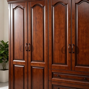 Oversized Storage 6 Door Solid Wood Wardrobe With 3 <b>Drawers</b> Retro <b>Walnut</b> Bedroom Clothes Closet Organizer Wardrobe - Product Image 3
