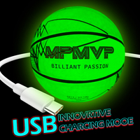 MPMVP Impression de logo personnalisable Basket-ball en caoutchouc lumineux à LED verte pour les jeux de nuit des adolescents