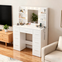 Table de toilette de maquillage d'hôtel avec tiroir de rangement, table de toilette de chambre à coucher, table de toilette classique avec miroir LED