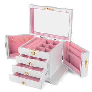 Caja organizadora de joyas de estilo chino, caja de almacenamiento de accesorios de madera, caja grande vintage, retro, de alta capacidad, de madera maciza de lujo - Product Image 4