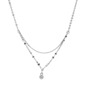 Rainbowking nicho diseño Simple doble onda pequeño diamante collar S925 collar de plata esterlina elegante clavícula cadena joyería