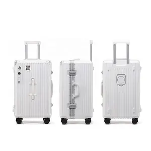 White Color Luxury Aluminum Frame Trunk Style Large Capacity Luggage With Cup Holder Travel Suitcase