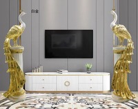 Décoration d'intérieur haut de gamme Feng Shui, grande statue de phénix, sculpture en résine de paon doré