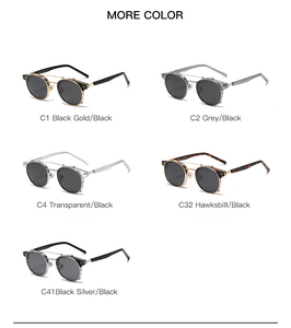 Lunettes de soleil Steampunk à Double lentille pour hommes, verres polarisés, Clip rond rétro en acétate, lunettes de soleil de Temple, nouvelle collection 2023 - Product Image 6