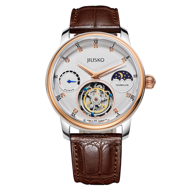 Watches Men Automatic 100M Waterproof Genuine Leather Automatic Tourbillon Gold Watch Men Luxury