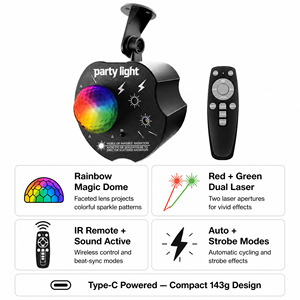 תאורת לייזר מיני אפל מג'יק בול 10W RGB קשת בענן עם שלט IR, מוזיקה, סאונד אוטומטי, קריוקי, בר, מסיבה, חתונה, פסטיבל, מתנה - Product Image 3