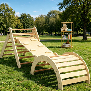 Estructura de Escalada de Madera Montessori con Rampa, Triángulo de Escalada Transformable, Escalador Infantil de Madera - Product Image 3