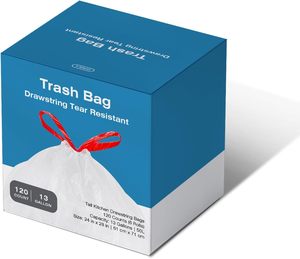 Bolsa de Basura Blanca con Cordón, Bolsa de Residuos Domésticos Desechable de HDPE con Cierre de Lazo Rojo - Product Image 3