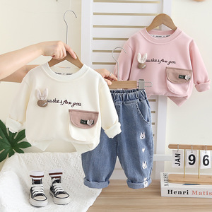 ชุดเสื้อผ้าเด็กผู้หญิงสำหรับฤดูใบไม้ผลิและฤดูใบไม้ร่วง อายุ <span class=keywords><strong>1</strong></span> 2 3 4 5 ปี เสื้อแขนยาวผ้าฝ้ายและกางเกงยีนส์ ชุดลำลอง 2 ชิ้น - Product Image 3