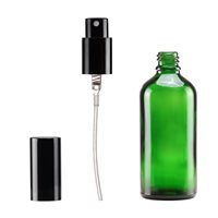 Bouteille en verre vert écologique de 100 ml avec pulvérisateur en aluminium noir brillant pour la vente en gros de toner pour soins de la peau, brume aux herbes