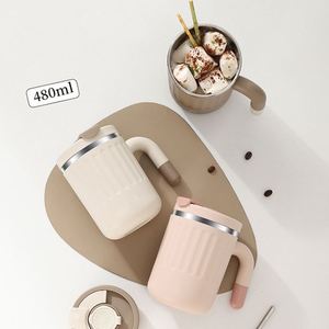 Taza de café de oficina de doble pared de 480 ml al por mayor, vaso térmico de acero inoxidable con tapa y pajita - Product Image 4