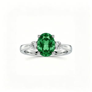 Bague ovale en or rose S925/10k/14k/18k avec saphir et pierres latérales en diamant taille brillant – Bague de fiançailles classique de luxe avec pierres précieuses - Product Image 1