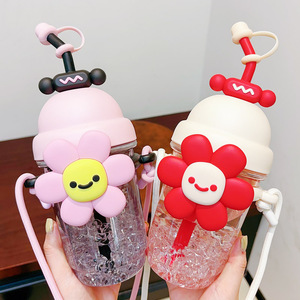 Cute Girls 700ml Sunflower Juice <strong>Drinking</strong> Cup Leakproof Bpa Free Travel Plastic School Kids Water <strong>Bottle</strong> with <strong>Straw</strong> - Product Image 4
