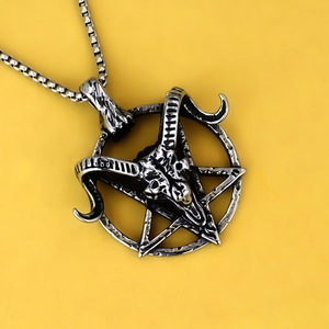Ciondolo Collana in Tungsteno con Pentagramma Satanico e Testa di Pecora Zodiacale, Stile Retrò da Nightclub, Gioielli Personalizzati, Stile Cinese - Product Image 3