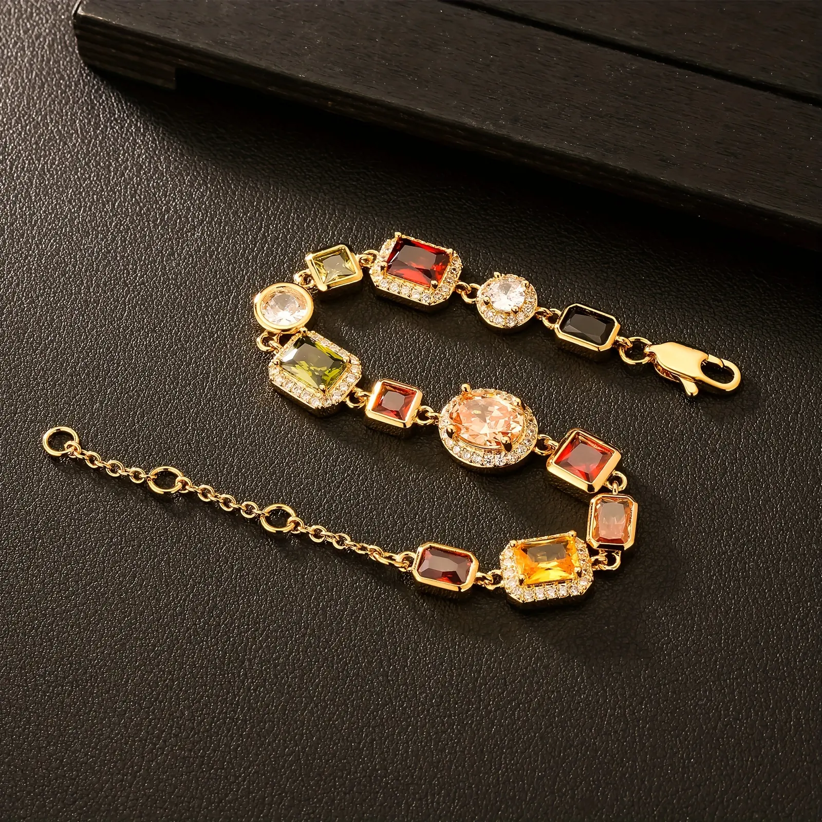 Multi Color Gemstone Bracelet Women Cubic Zirconia Jewelry Men Fashion 18K Gold Plated Rainbow CZ Tennis Femme Bracelet Homme