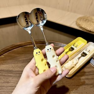 Cheese Shaped Cutlery Set For Kids Bpa Free Portable Heat Resistant Multicolor Spoon Fork Knife Chopsticks Set - Product Image 1
