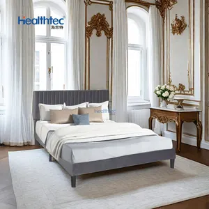 إطار سرير خشبي من الجلد الناعم بتصميم بسيط لأثاث غرفة النوم سرير كلاسيكي بحجم كبير