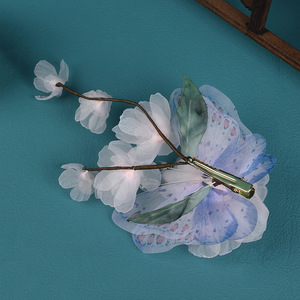 New original design, handmade gradient pink peony hot-stamped <b>flower</b>, forest-style <b>sweet</b> butterfly hair clip, Hanfu headdress. - Product Image 3