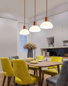 Современная китайская дизайнерская светодиодная люстра из черного ореха, настольная лампа для обеденного стола, трехрожковая, стеклянная, E12/E26, для столовой в скандинавском стиле - Product Image 5