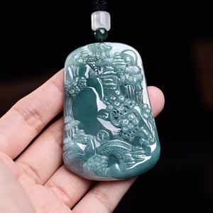 Pendentif en jade naturel bleu aquatique, style chinois, design original, cadeau avec certificat d'évaluation SS01 - Product Image 3