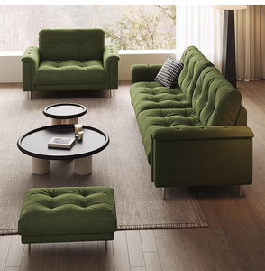 Cao cấp màu xanh lá cây Chenille vải ba chỗ ngồi sofa đặt nhà mới đồ nội thất phòng khách với miếng bọt biển điền thẳng cao trở lại - Product Image 4