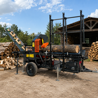 Processeur de bois de chauffage tout-en-un 45T GX630 avec élévateur de bûches hydraulique à gaz, alimentation par chaîne, fendeuse 6 voies et machine de découpe à convoyeur