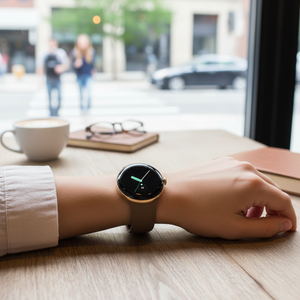 Google Pixel นาฬิกาสมาร์ทวอทช์สแตนเลสสีทอง41มม. พร้อมสายรัดสีน้ำตาลแดง - Product Image 3