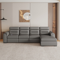 Canapé d'angle moderne en forme de L avec fonction lit, inclinable électrique, rangement, méridienne multifonctionnelle à mouvement motorisé pour salon, en mousse