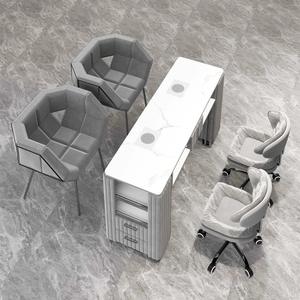 Table de manucure moderne blanche, poste de travail de salon, bureau de beauté rembourré en velours avec tiroir de rangement et chaise courbée vendue séparément - Product Image 4