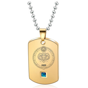 Collar de Acero Inoxidable con Placa de Identificación Zodiacal Grabada con Láser y Piedra de Nacimiento para Parejas, Regalo para Uso Diario - Product Image 3
