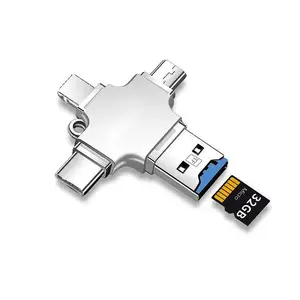 4-in-1 USB 3.0 to Type-C Card Reader OTG Converter for PC iPhone Samsung Xiaomi Huawei Micro TF Card Support