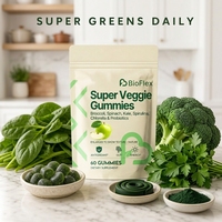 Gummies végétaliennes sans sucre aux légumes verts avec probiotiques, spiruline, chlorelle, brocoli, épinards, persil, antioxydants, 60 unités