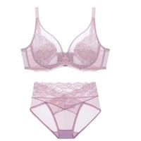 Ensemble de lingerie sexy transparente pour femme, soutien-gorge grande taille respirant, style fin, avec effet push-up et anti-affaissement, pour poitrines généreuses, modèle international