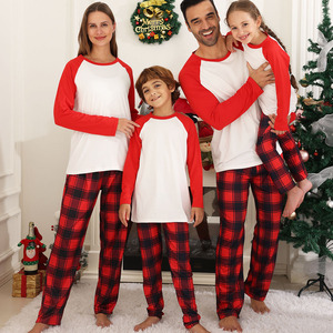 Venta caliente logotipo personalizado imprimible familia Plaid camiseta sublimación en blanco Navidad pijamas conjunto - Product Image 2