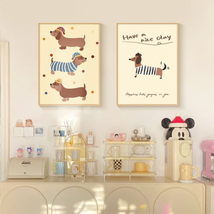 Lienzo pintado al óleo <span class=keywords><strong>de</strong></span> estilo madera <span class=keywords><strong>de</strong></span> color crema, pintura decorativa moderna para restaurante, <span class=keywords><strong>perro</strong></span> <span class=keywords><strong>salchicha</strong></span>, pintura colgante <span class=keywords><strong>de</strong></span> pared del dormitorio - Product Image 1