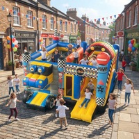 Château Gonflable Commercial avec Toboggan et Voiture de Course - Hupfburg Gonflable avec Camion de Course