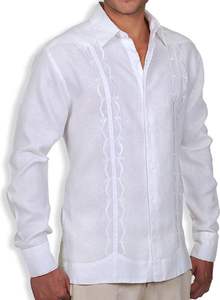 2021 manica lunga moda Designer Casual Polycotton lino ricamo Guayabera plissé <span class=keywords><strong>camicia</strong></span> per gli uomini - Product Image 2