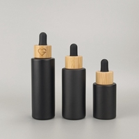 Flacon compte-gouttes en verre 30 ml 50 ml 60 ml Flacon en verre ambré givré et noir mat Flacon compte-gouttes pour sérum Flacon cosmétique avec bouchon en bois