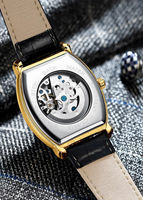 CHENXI 8815 Montre automatique de luxe pour homme, bracelet en cuir véritable, 3 ATM, cadran squelette carré, montres mécaniques pour hommes