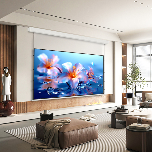 OEM Electric Motorized Projection Screen Remote Control Matte White Aluminum Alloy Wall/Ceiling Mount for Home